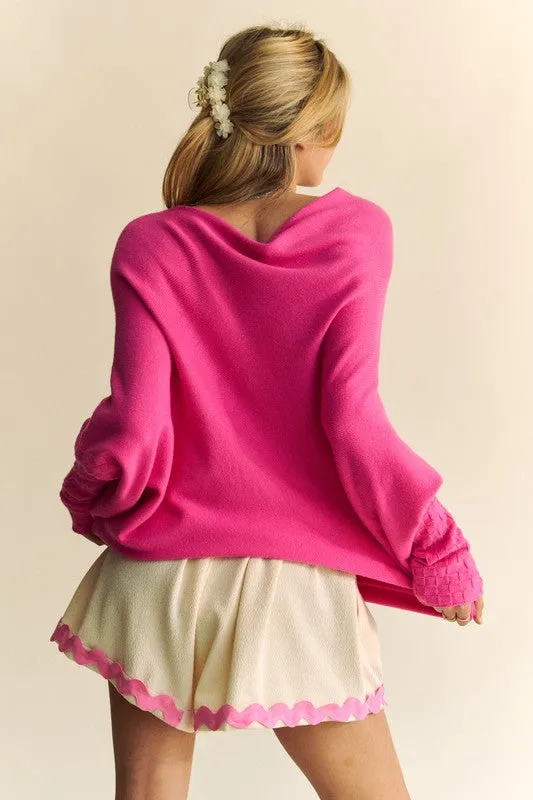 Davi & Dani Solid Color Batwing Sleeve Sweater