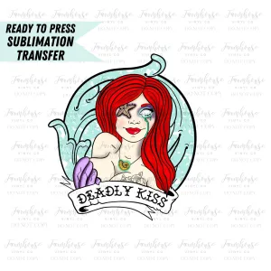 Deadly Kiss, Ready To Press, Sublimation Transfers, Halloween Lover Sub, Sublimation, Mermaid Skeleton Halloween Design