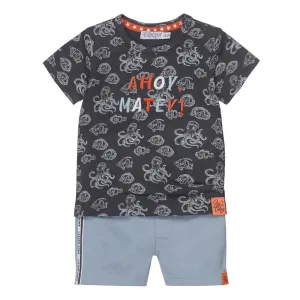 Dirkje boys baby set T-shirt and shorts dark blue fish