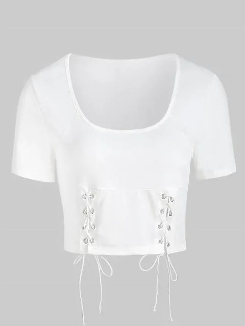 Elegant Lace Up Crop T-shirt