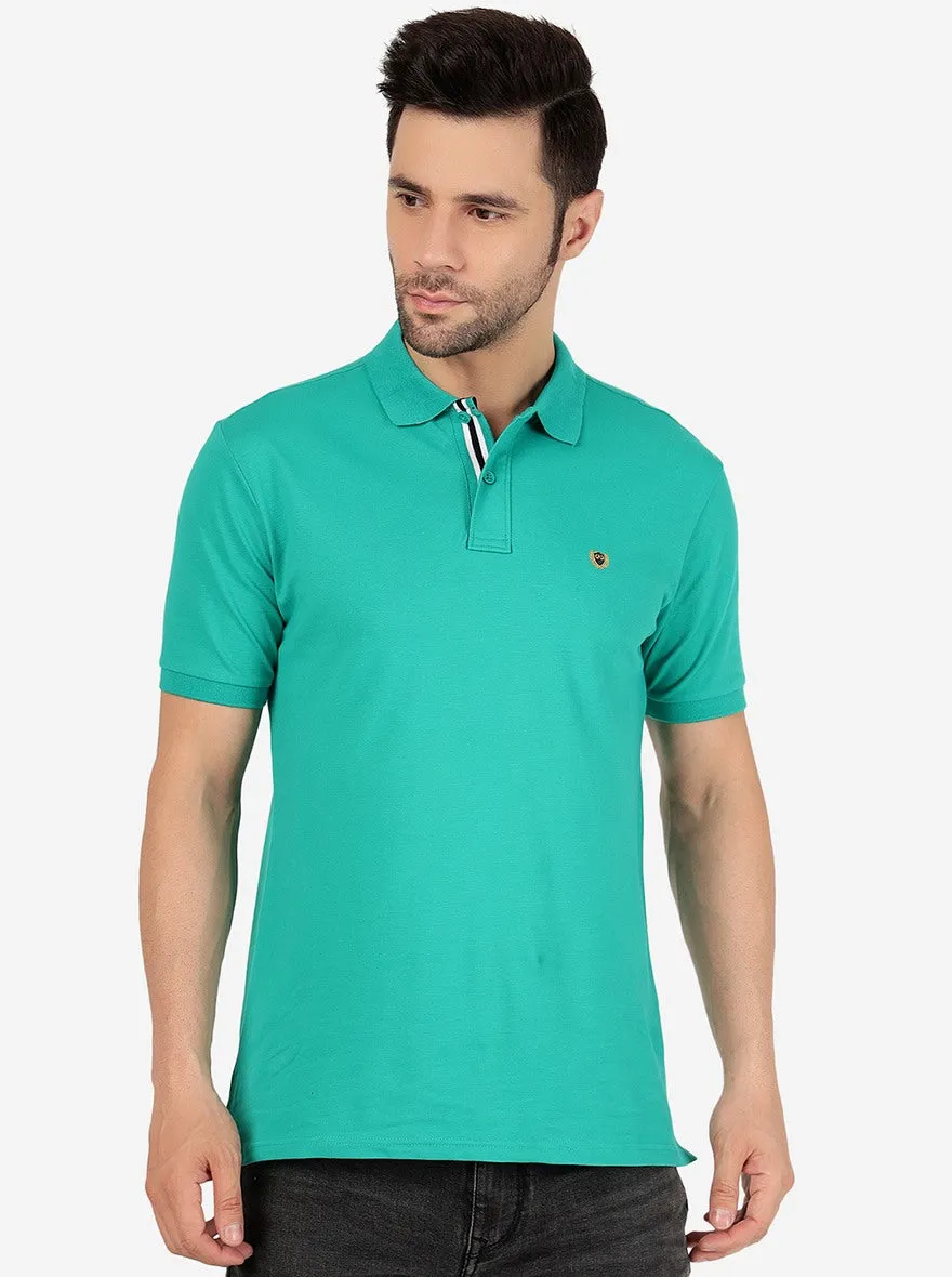 Emerald Green Solid Slim Fit Polo T-Shirt | JadeBlue