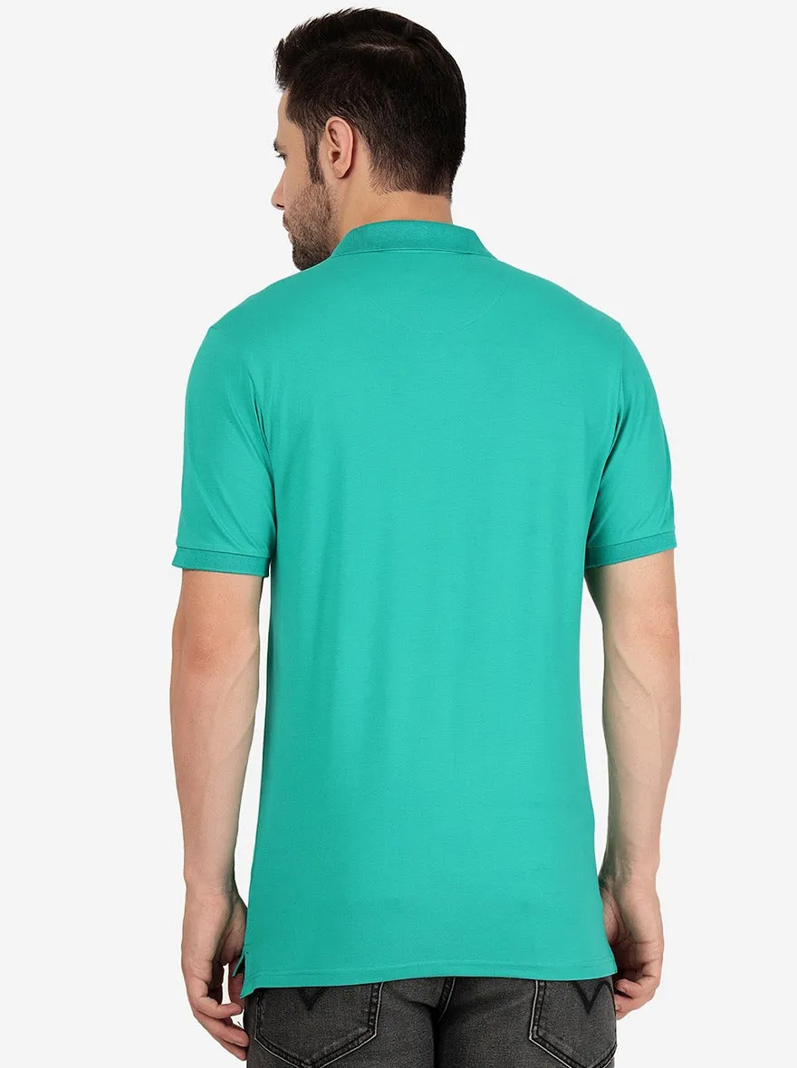 Emerald Green Solid Slim Fit Polo T-Shirt | JadeBlue