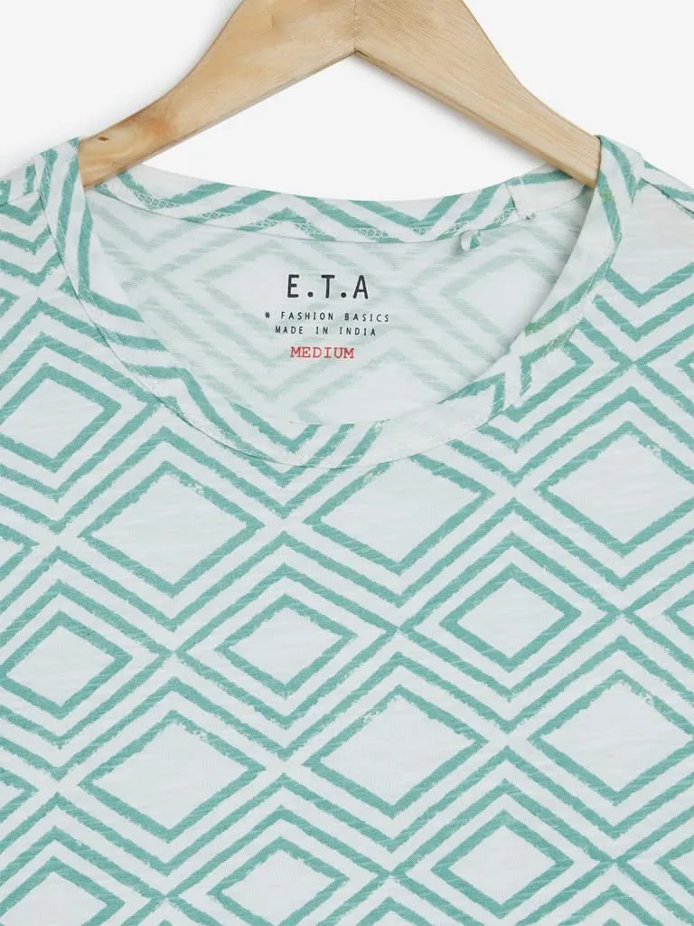 ETA Green Geometrical Pattern Slim-Fit T-Shirt