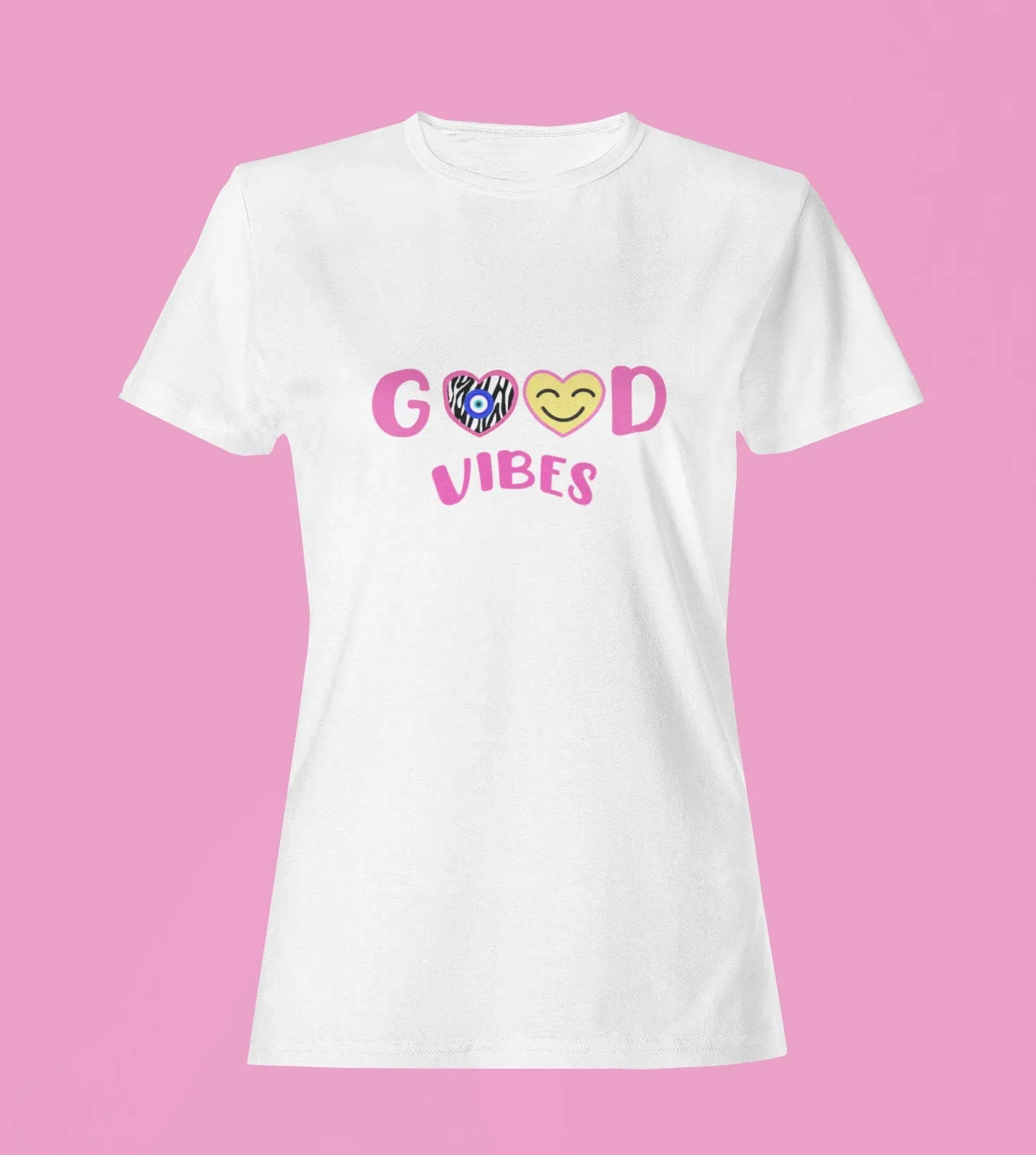 Evil Eye Design Good Vibes With Zebra Print Heart Animal Print Tshirt Custom T shirt Custom Graphic Tees