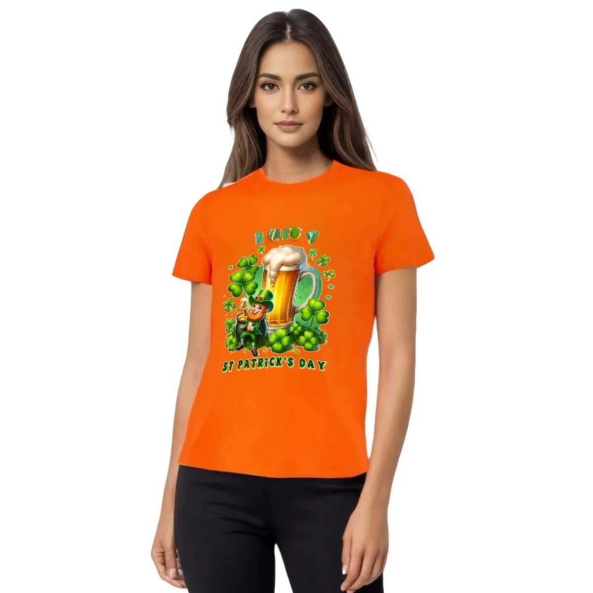 Festive Orange St. Patrick's Day Leprechaun & Shamrock T-Shirt