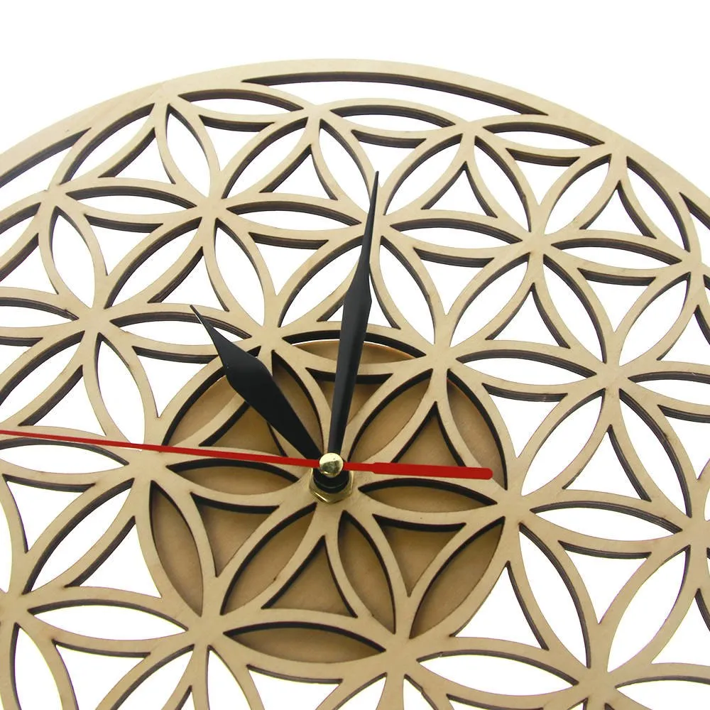 Flower of Life Intersect Rings Geometric Wooden Wall Clock Sacred Geometry Laser Cut Clock Watch Housewarming Gift Room Decor