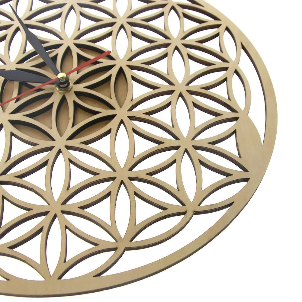 Flower of Life Intersect Rings Geometric Wooden Wall Clock Sacred Geometry Laser Cut Clock Watch Housewarming Gift Room Decor