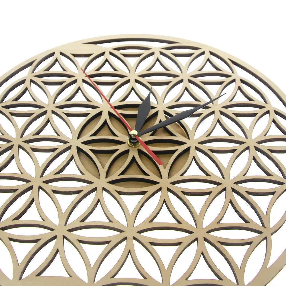 Flower of Life Intersect Rings Geometric Wooden Wall Clock Sacred Geometry Laser Cut Clock Watch Housewarming Gift Room Decor