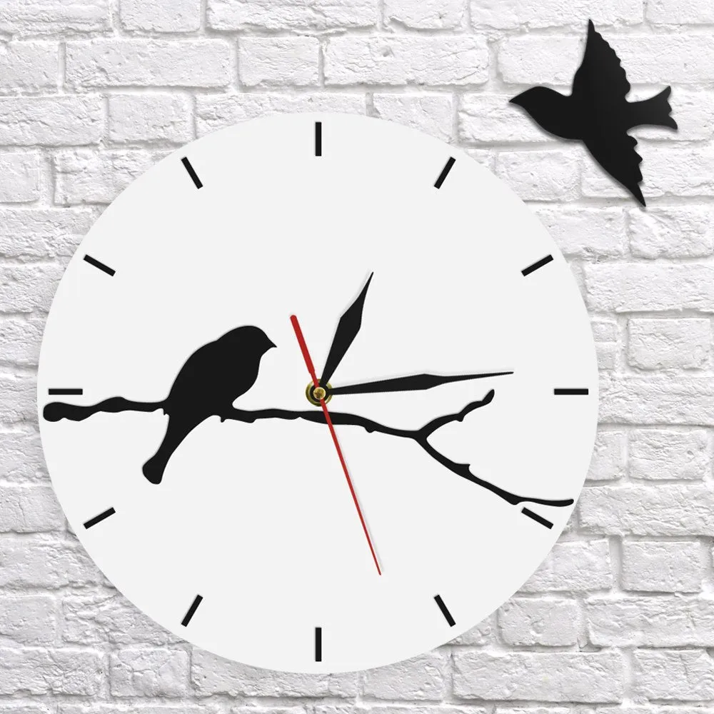 Flying Bird Abstract Wall Art 3D Wall Clock Bird Flew Away Decorative Funny Wall Clock Bird On The Branch Modern Home Decoration