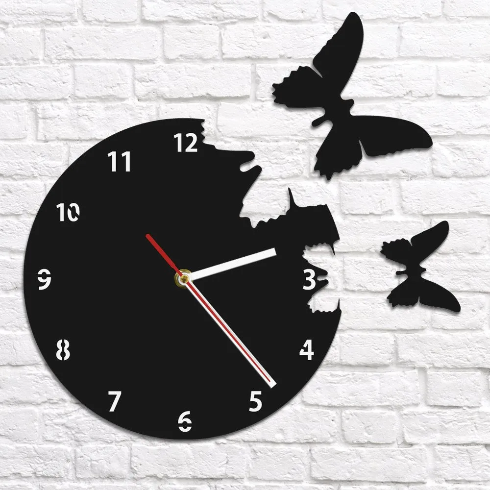 Flying Butterflies Wall Clock Abstract Nature Wall Art Home Decor Wall Clock Butterfly Espcape Flew Away Modern Wall Clock