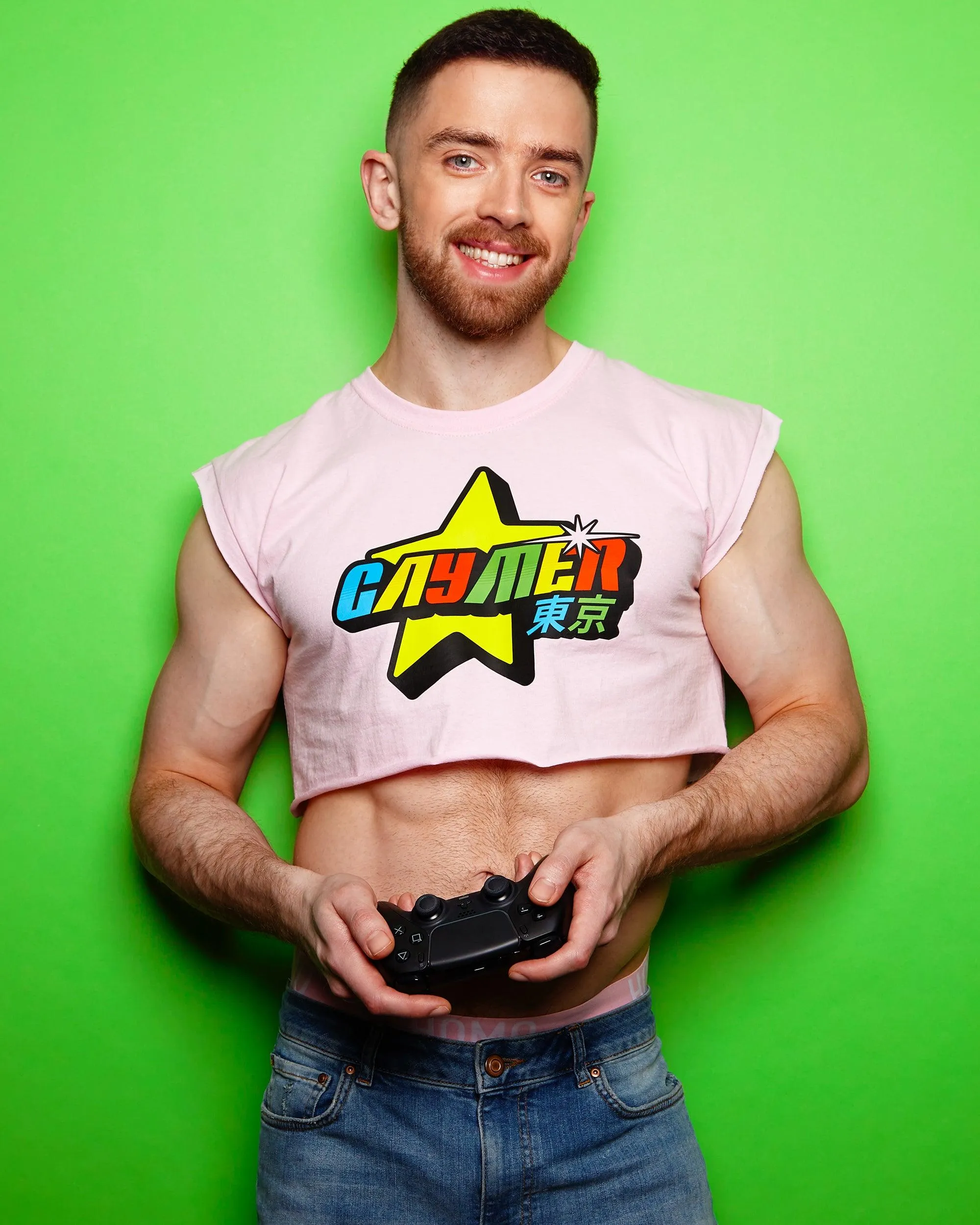 Gaymer on pink - mens sleeveless crop top.