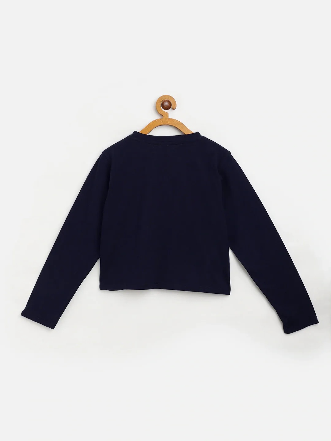 Girls Navy Basic Full Sleeve Crop T-Shirt