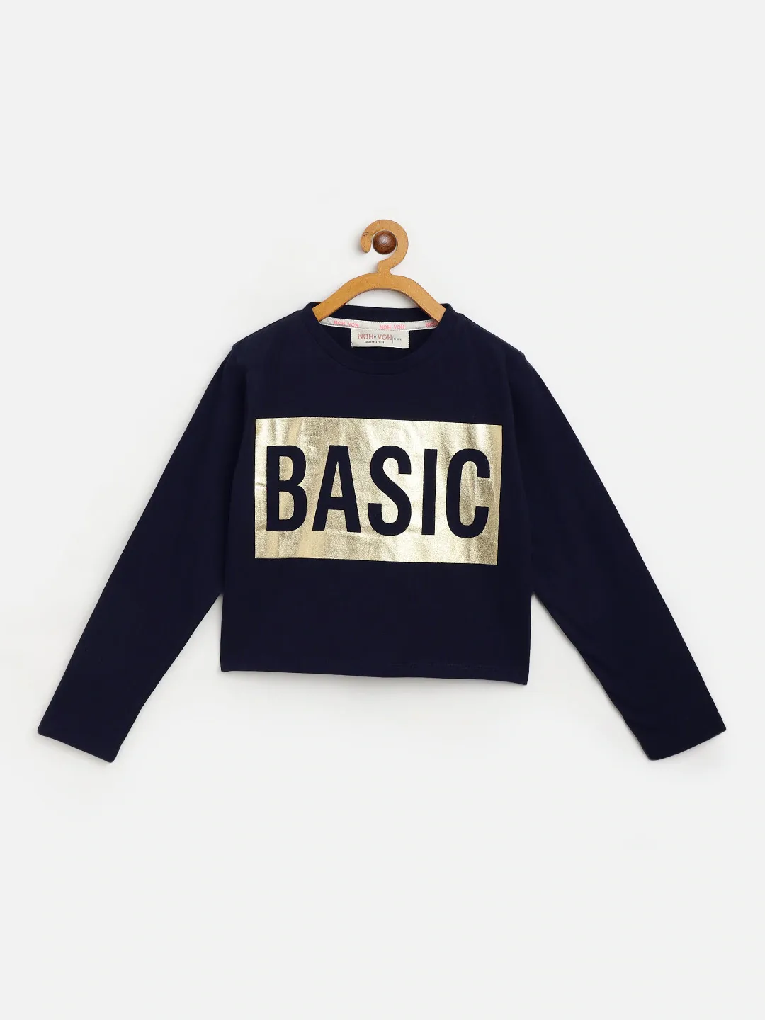 Girls Navy Basic Full Sleeve Crop T-Shirt