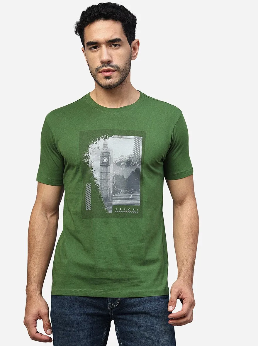 Green Printed Slim Fit T-Shirt | Greenfibre