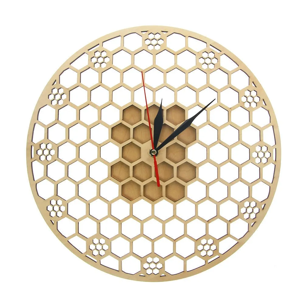 Hexagon Wooden Wall Clock Honeycomb Sacred Geometry Comb Modern Mandala Clock Watch Bee Lover Keeper Room Deco Gift Silent Sweep