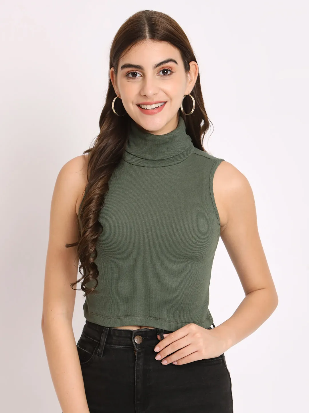 High Neck Sleeveless Crop Fitted Top