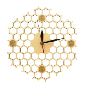 Honeycomb Inspired Wooden Wall Clock With Non Ticking Silent Sweep Minimalist Clock Hexagonal Kitchen Wall Decor Bee Lovers Gift