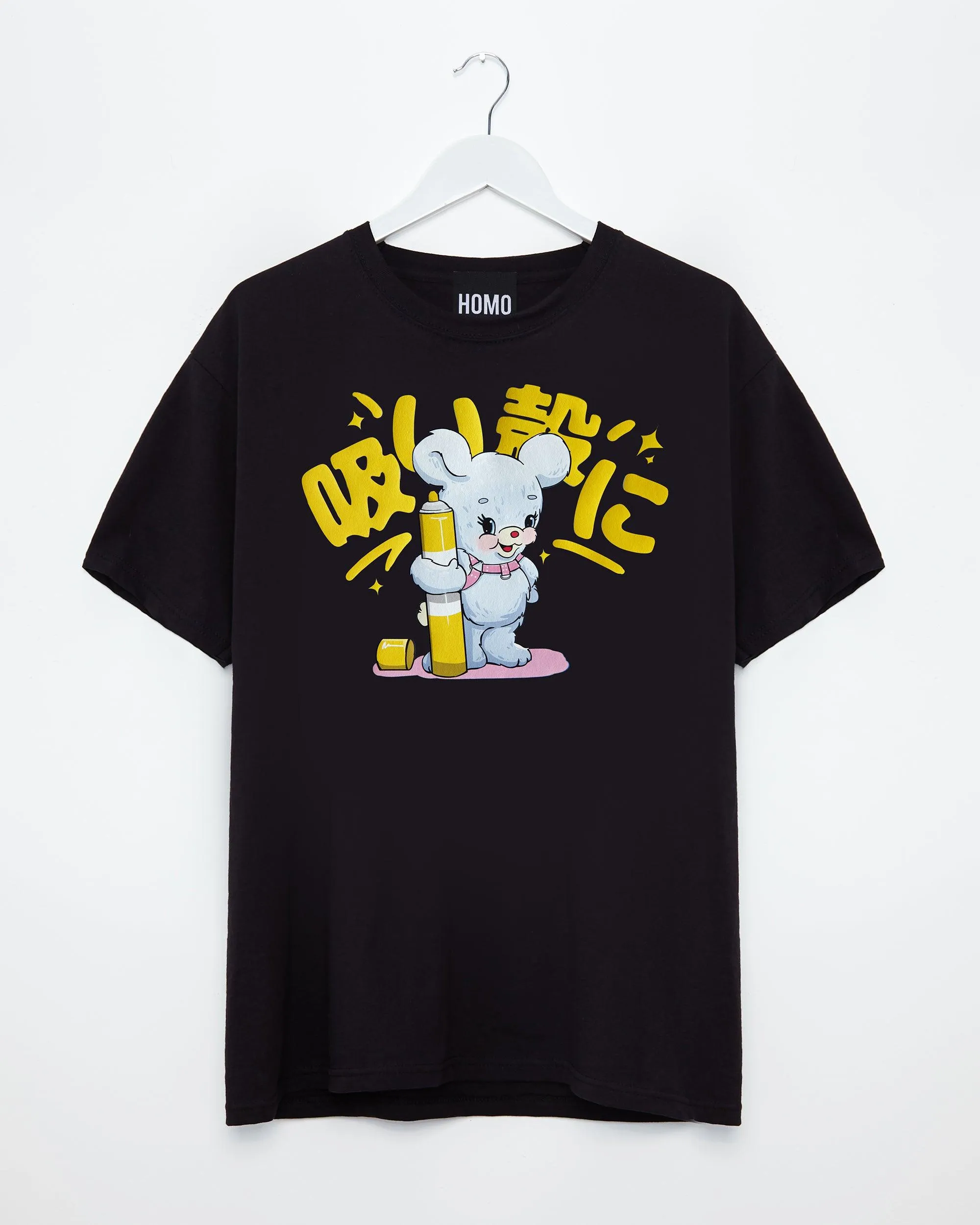 Japanese graffiti bear on black - tshirt