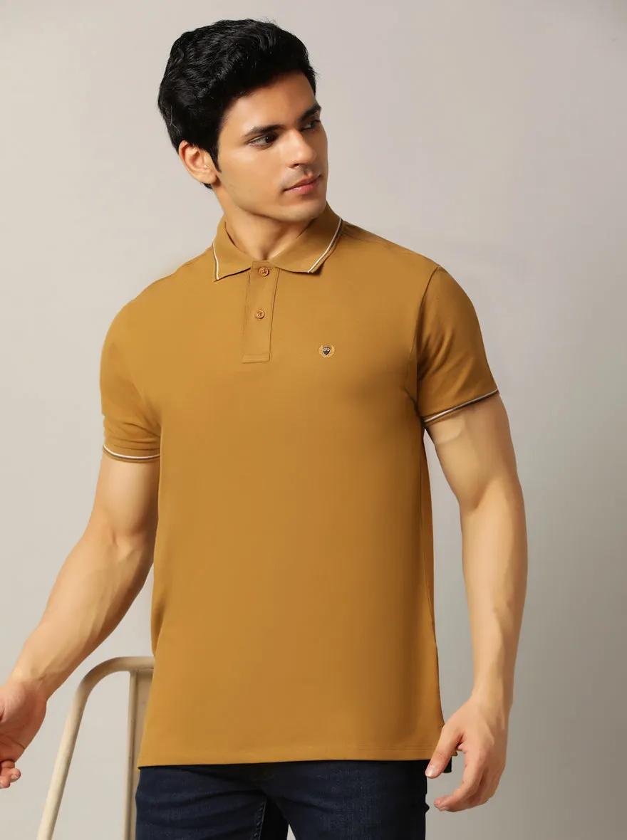 Khaki Solid Slim Fit Polo T-Shirt | JadeBlue