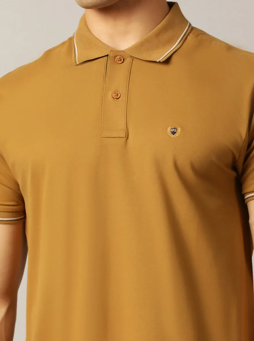 Khaki Solid Slim Fit Polo T-Shirt | JadeBlue