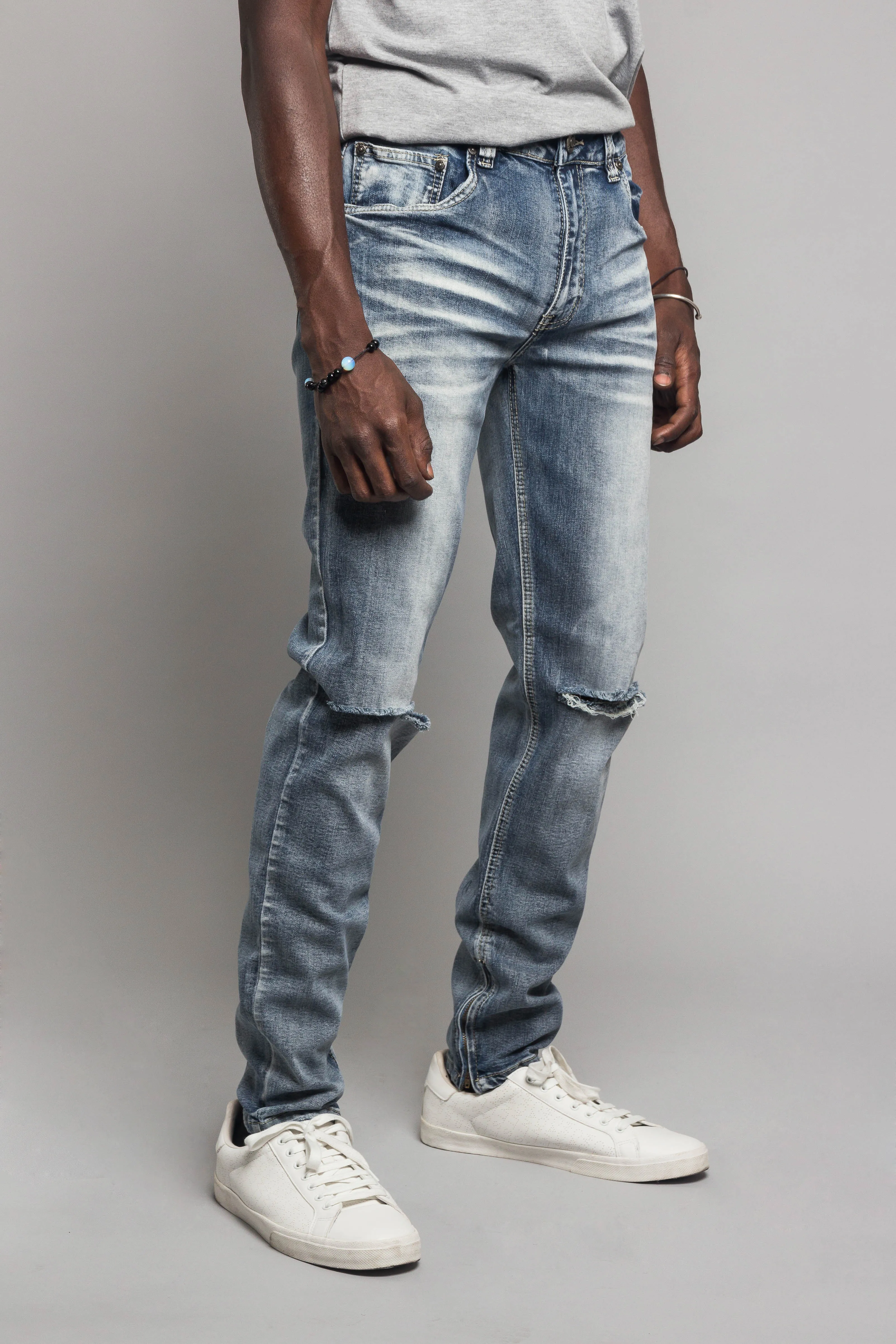 Knee Cut Denim Skinny Jeans