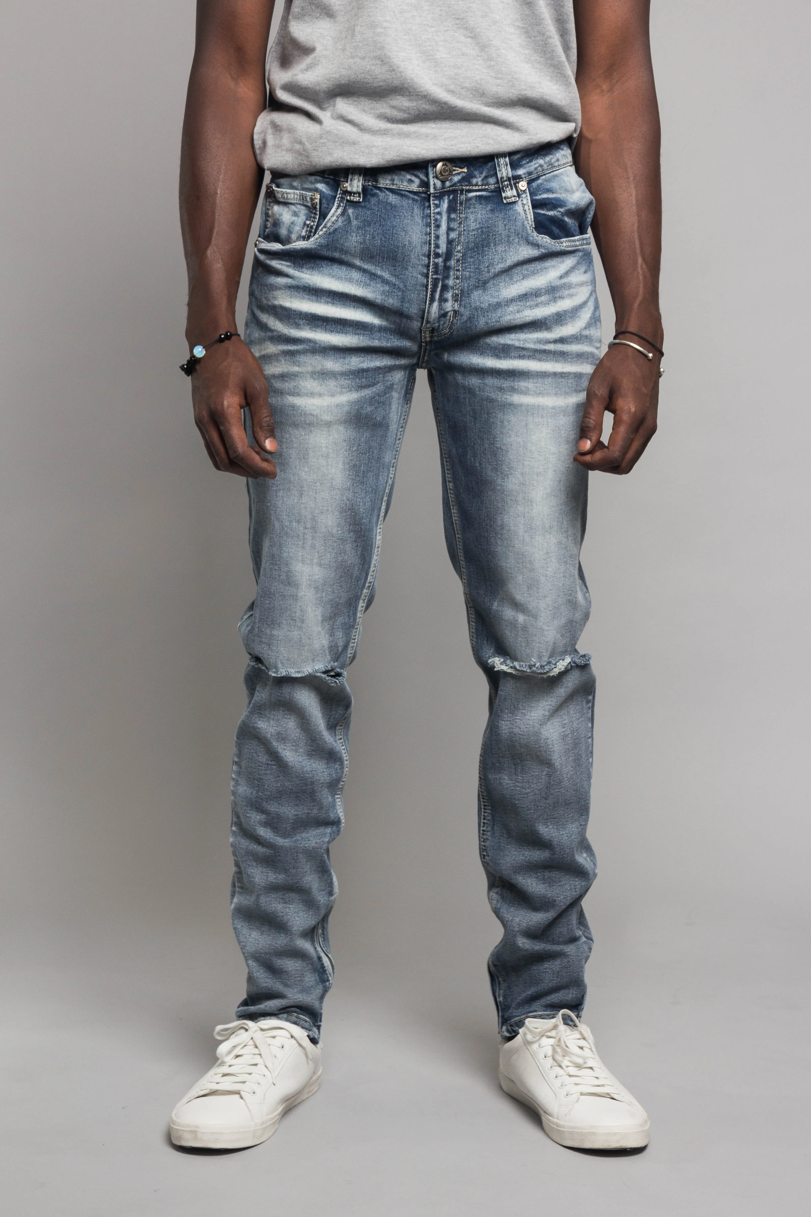 Knee Cut Denim Skinny Jeans