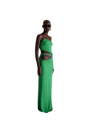 Lama Jouni Slanted Off Shoulder Tube Tank Top Green