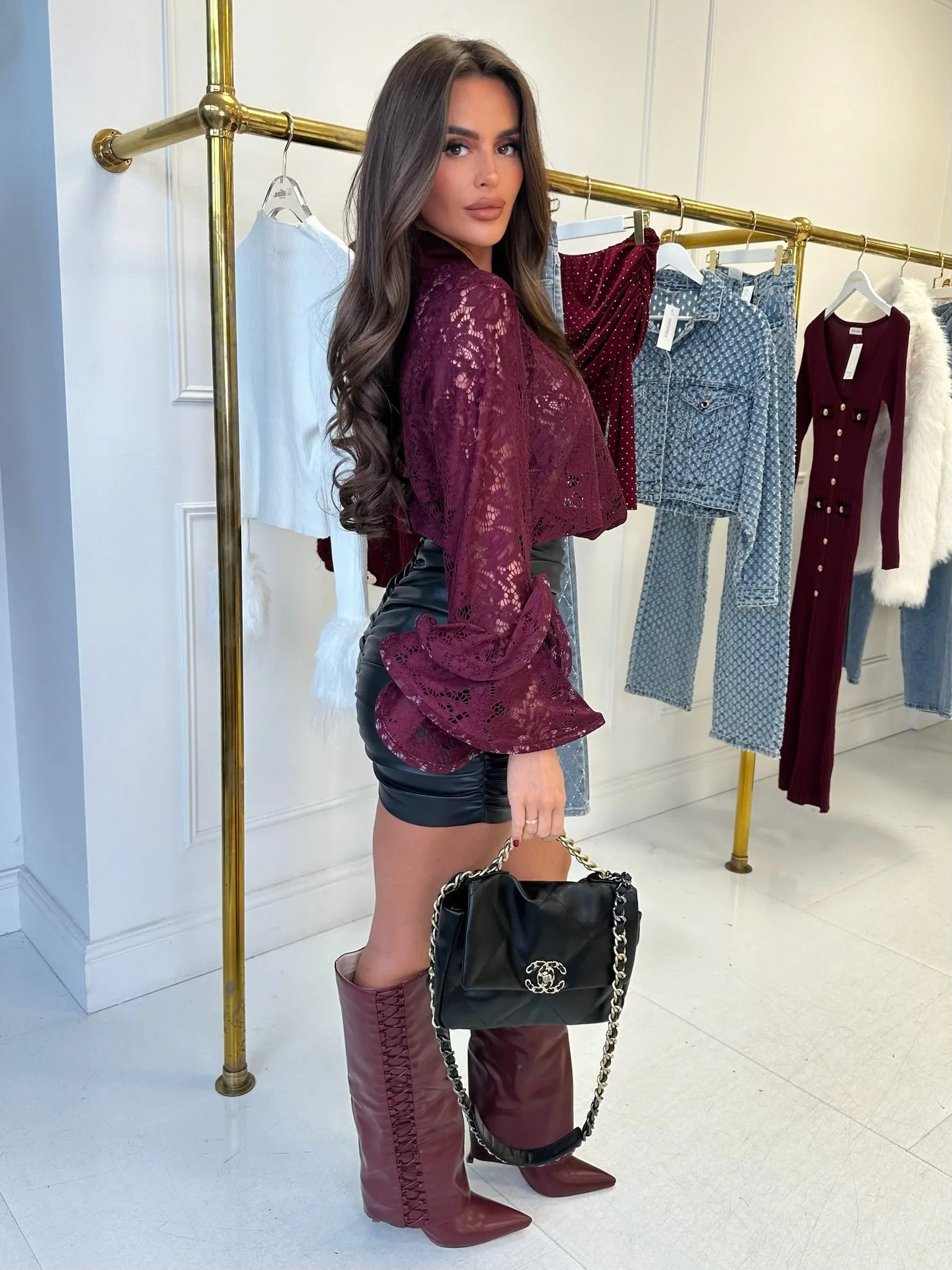 LARA BURGUNDY LACE SHIRT