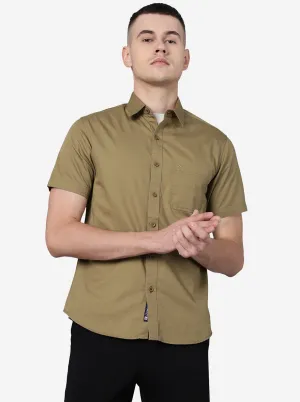 Light Olive Solid Slim Fit Casual Shirt | Greenfibre