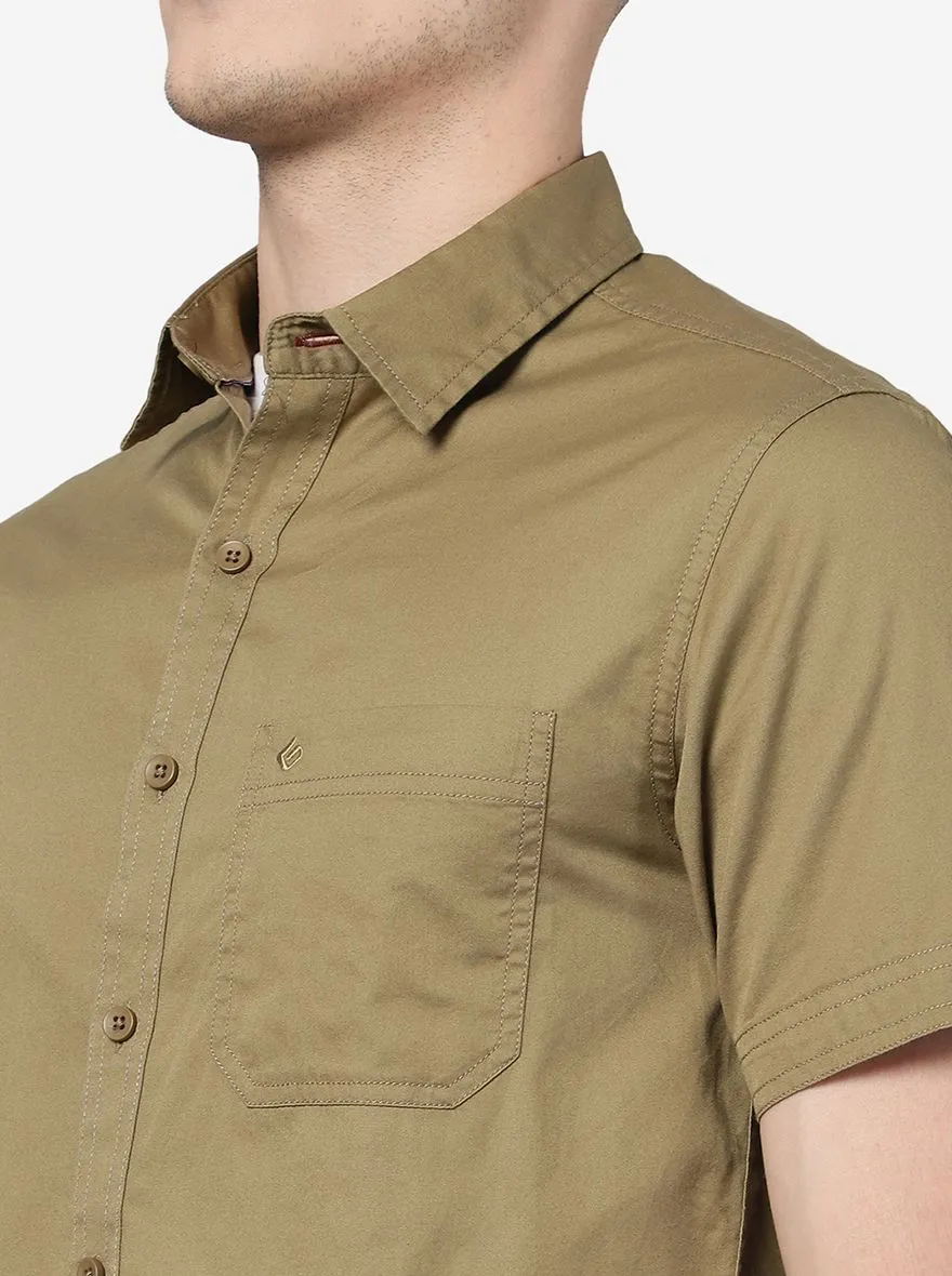 Light Olive Solid Slim Fit Casual Shirt | Greenfibre