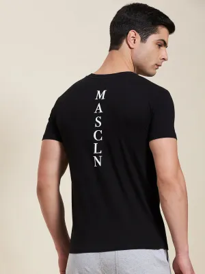 Men Black Slim Fit Back Print Mascln Logo T-Shirt