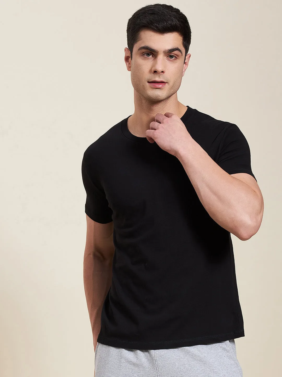 Men Black Slim Fit Back Print Mascln Logo T-Shirt