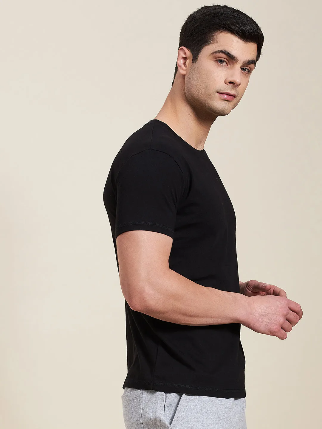 Men Black Slim Fit Back Print Mascln Logo T-Shirt