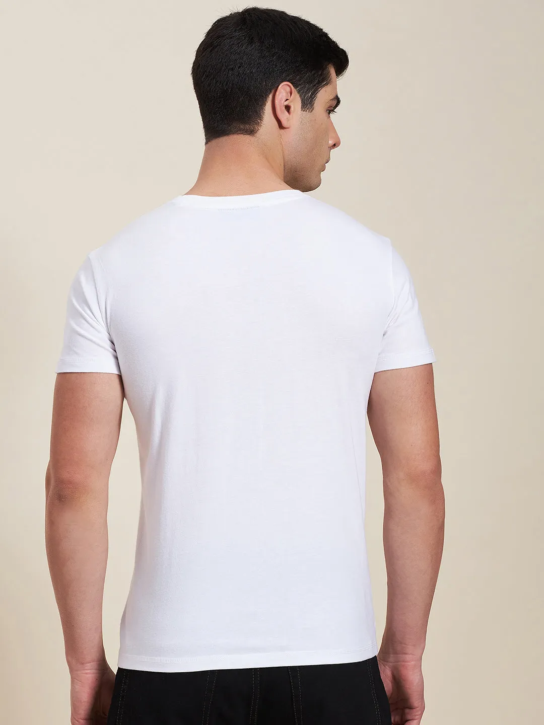 Men White Vertical Mascln Slim Fit T-Shirt