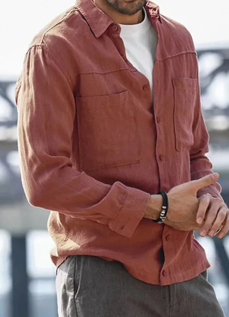 Men's Solid Color Casual Long Sleeve Shirt