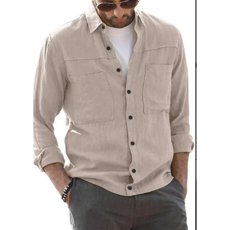 Men's Solid Color Casual Long Sleeve Shirt