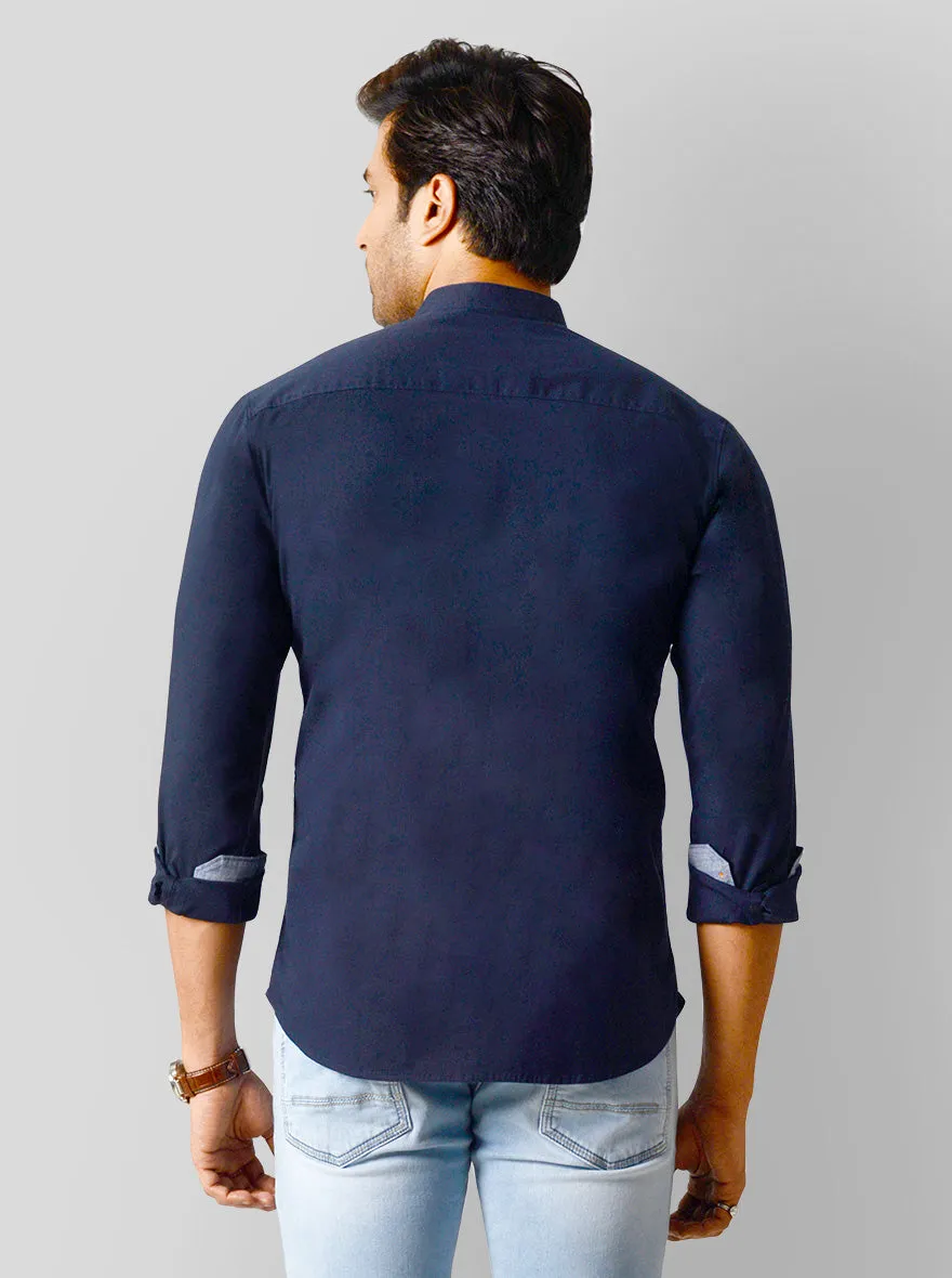 Navy Blue Solid Slim Fit Casual Shirt | Greenfibre