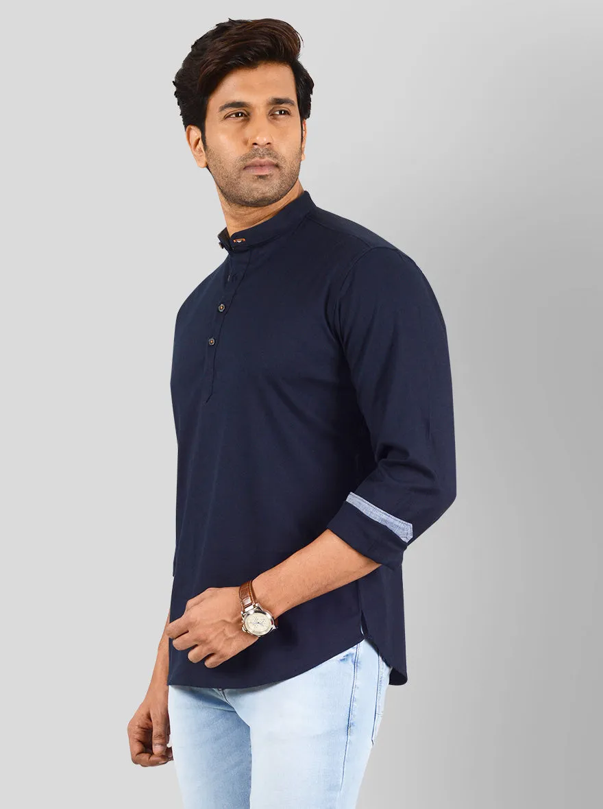 Navy Blue Solid Slim Fit Casual Shirt | Greenfibre