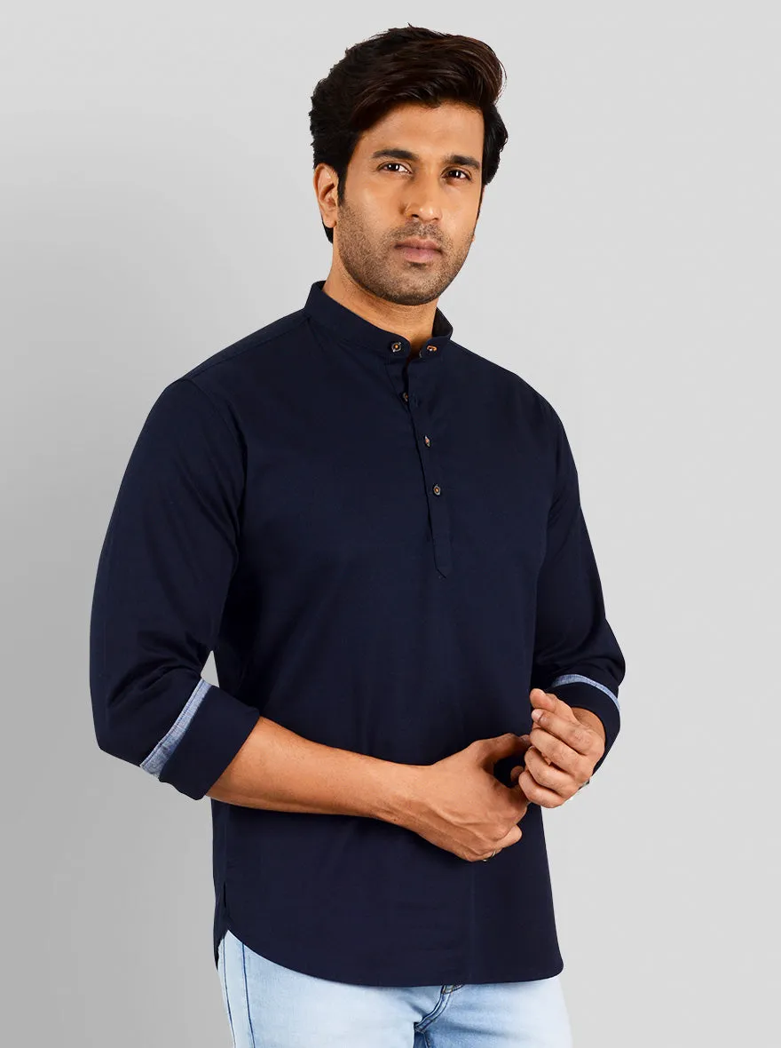 Navy Blue Solid Slim Fit Casual Shirt | Greenfibre