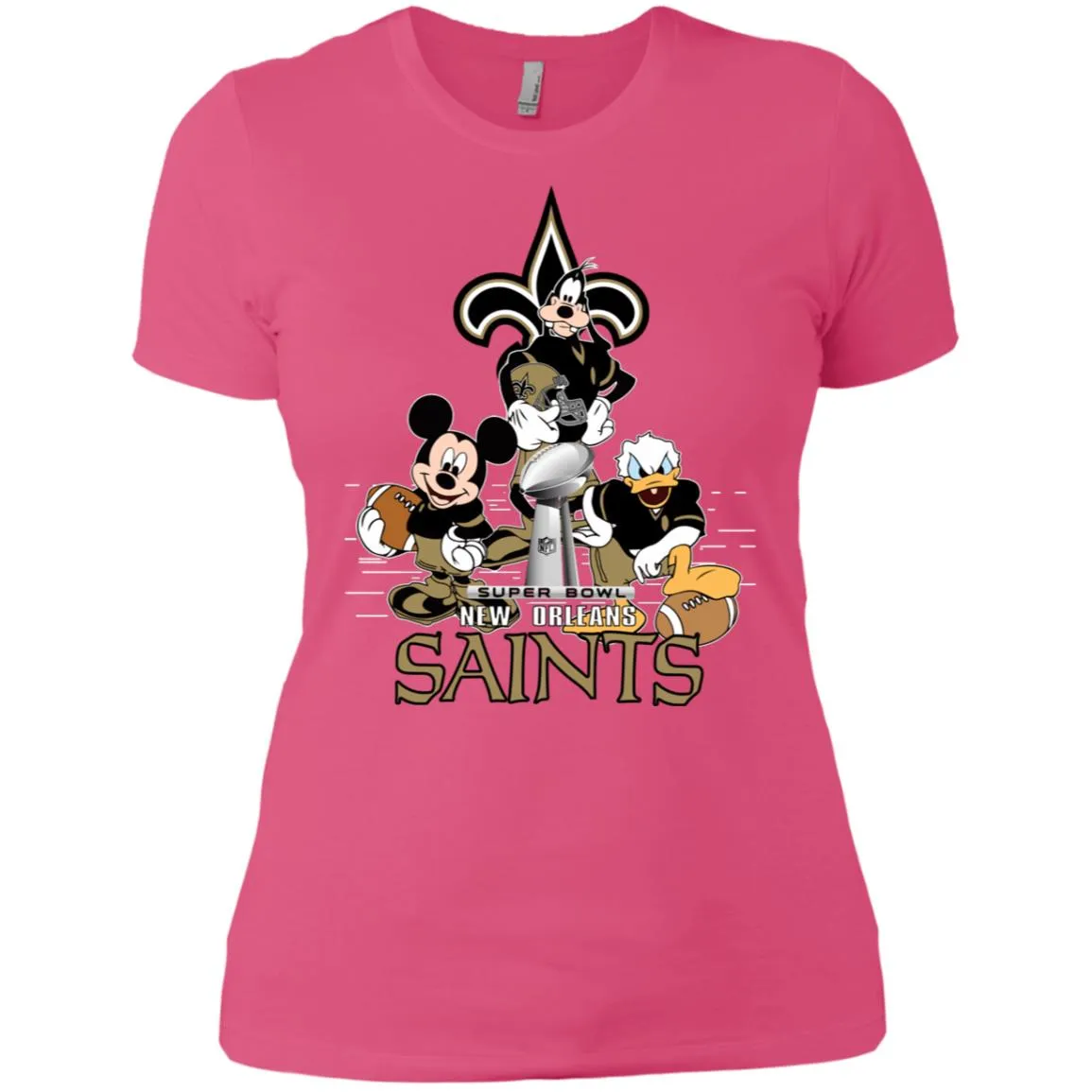 Nfl – New Orleans Saints Donald Duck Goofy Mickey Mouse Super Bowl 2019 Football Women Cotton T-Shirt