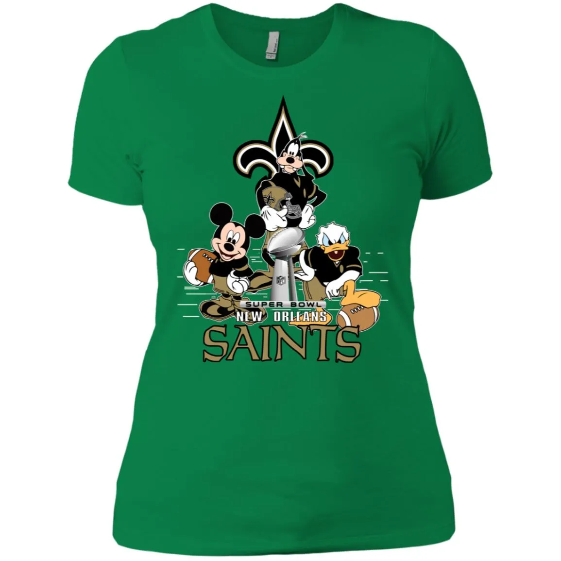 Nfl – New Orleans Saints Donald Duck Goofy Mickey Mouse Super Bowl 2019 Football Women Cotton T-Shirt