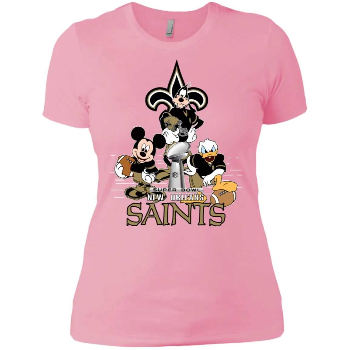 Nfl – New Orleans Saints Donald Duck Goofy Mickey Mouse Super Bowl 2019 Football Women Cotton T-Shirt