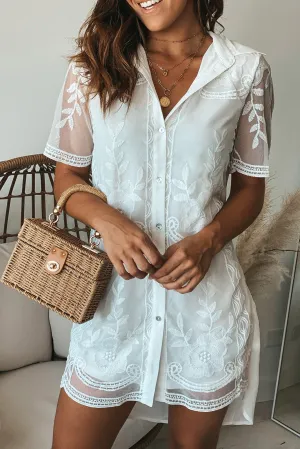 Off White Shirt Dress With Lace Detail