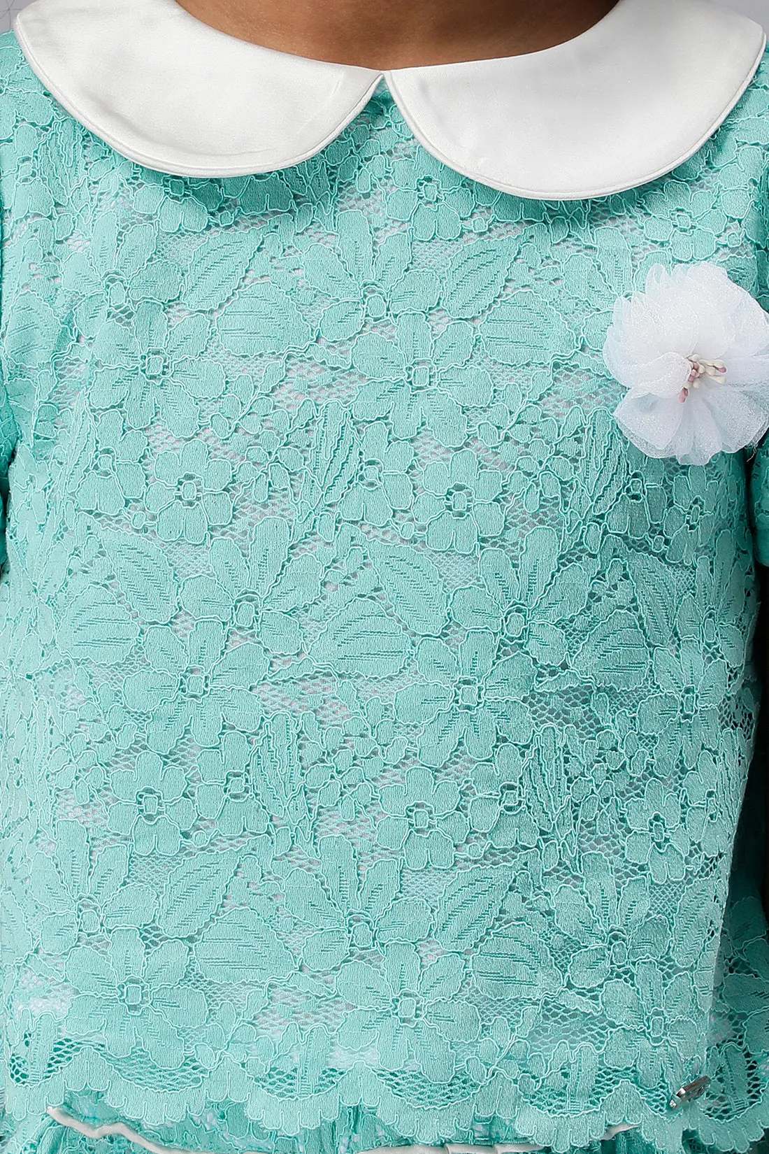 One Friday Girls Mint Lace Fabric Peter Pan Collar Top