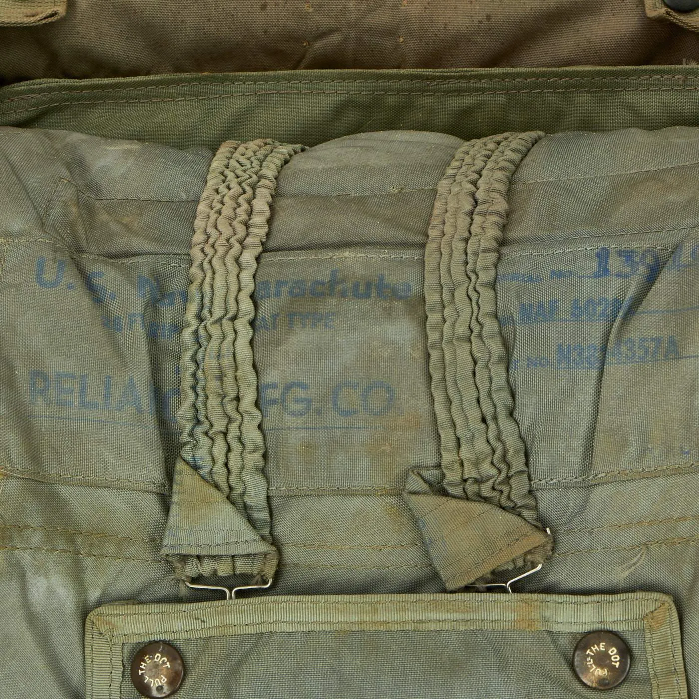 Original U.S. Cold War 1950s 28ft Seat Pack Parachute with Harness by Reliance