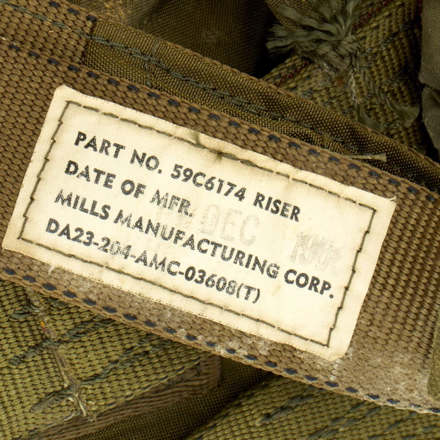 Original U.S. Early Vietnam War Parachute with Harness and Reserve Chute By Mills Manufacturing Corporation