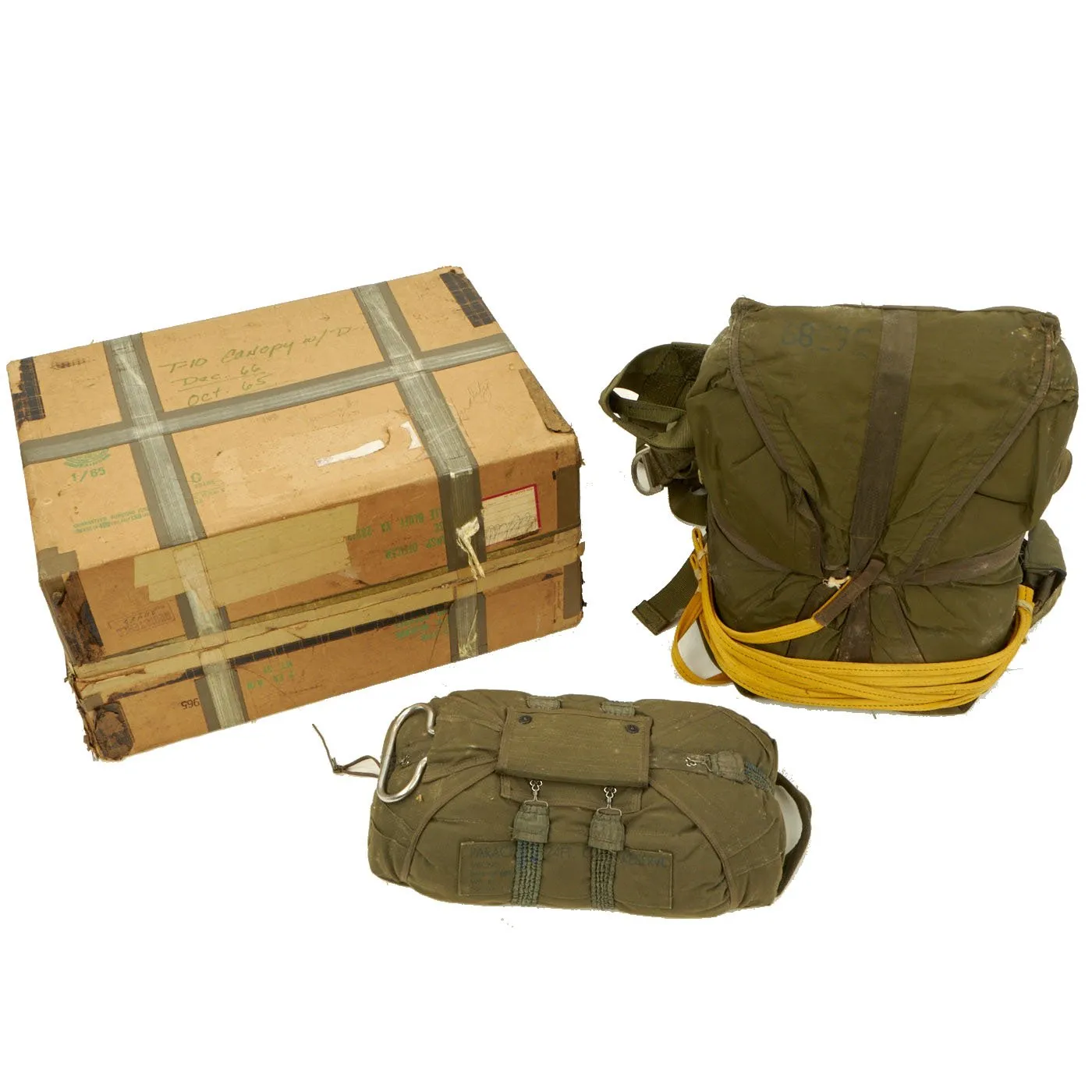 Original U.S. Early Vietnam War Parachute with Harness and Reserve Chute By Mills Manufacturing Corporation