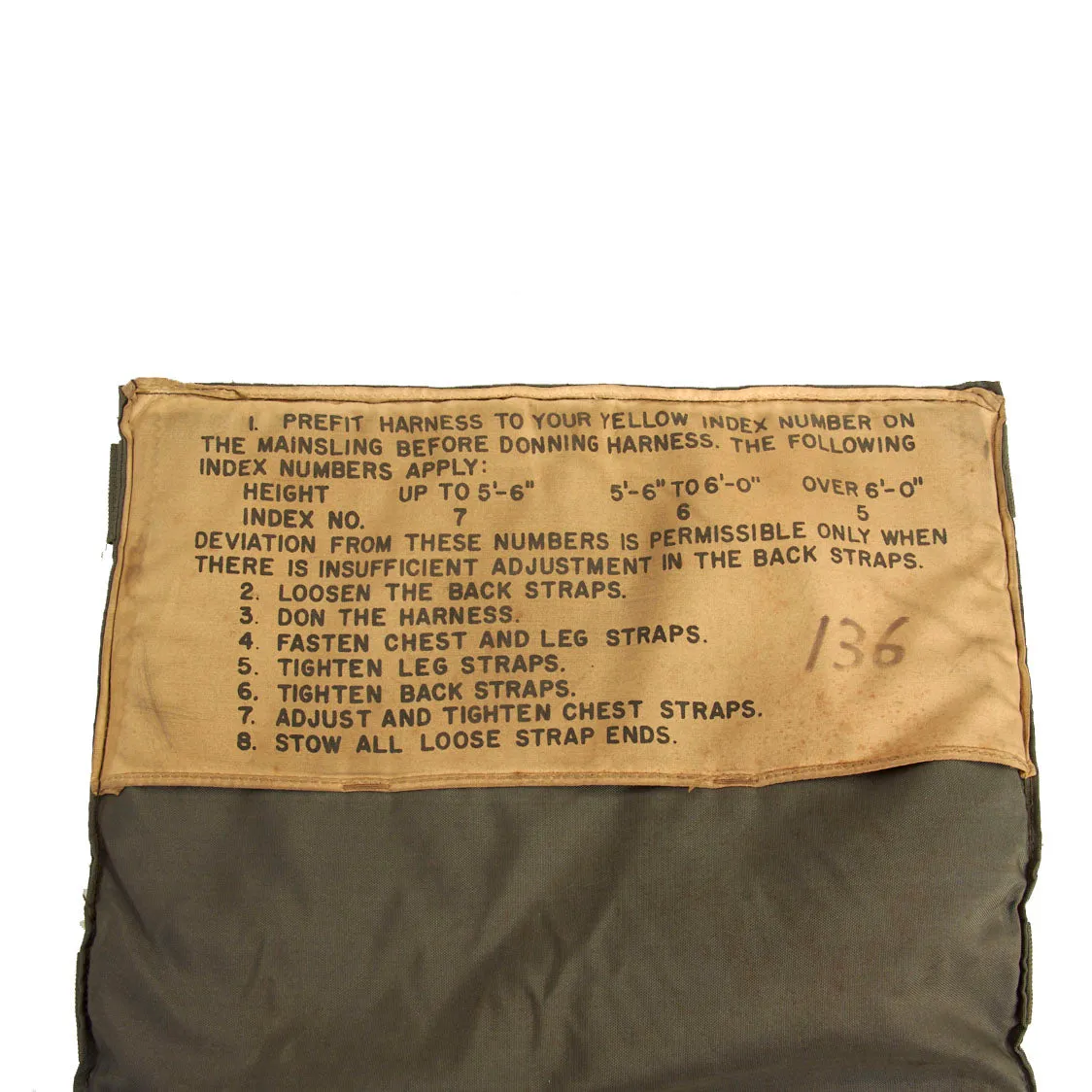 Original U.S. Vietnam War NB-8 Personnel Parachute Assembly With Canopy and Bag by Switlik - Dated 1960