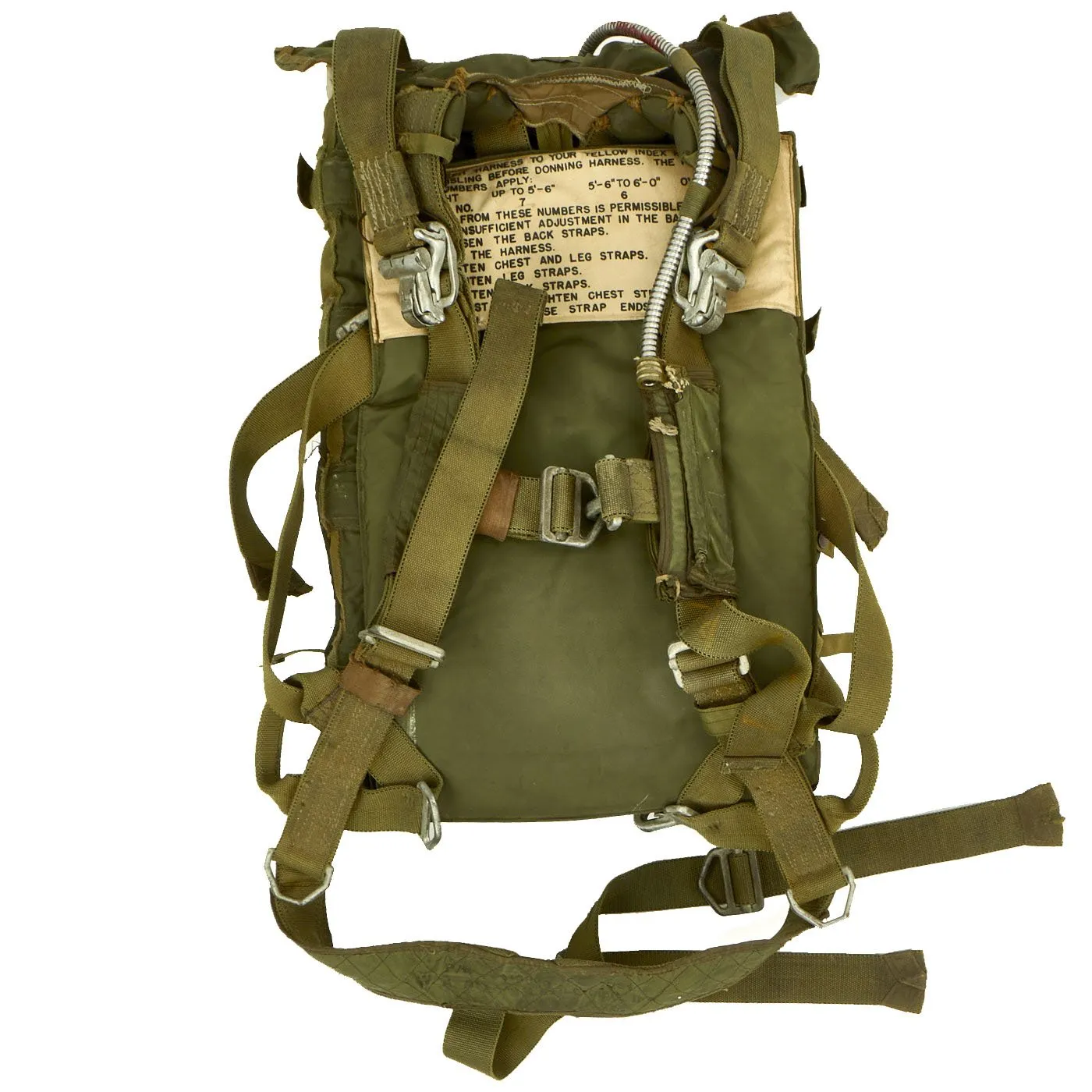 Original U.S. WWII Air Force Korean War Aircrew Parachute Pack with Harness and Parachute Canopy - Dated May, 1951