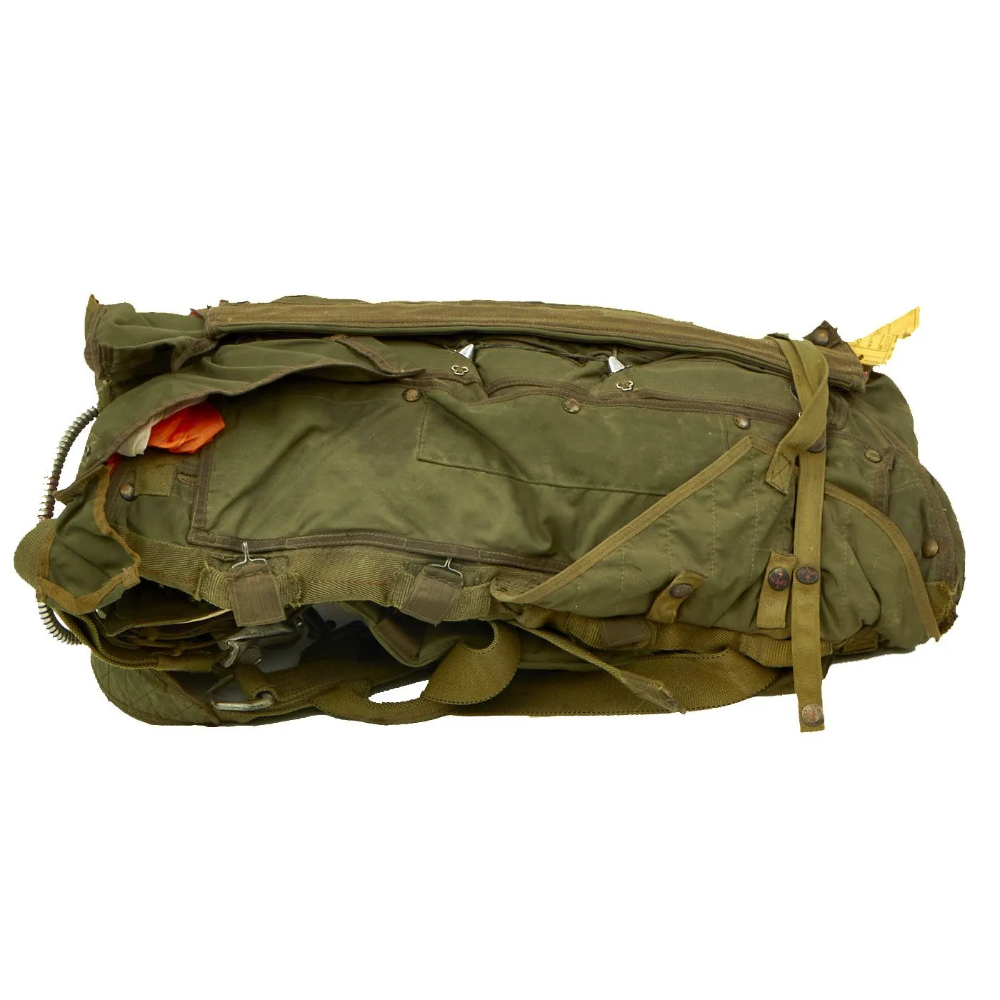 Original U.S. WWII Air Force Korean War Aircrew Parachute Pack with Harness and Parachute Canopy - Dated May, 1951